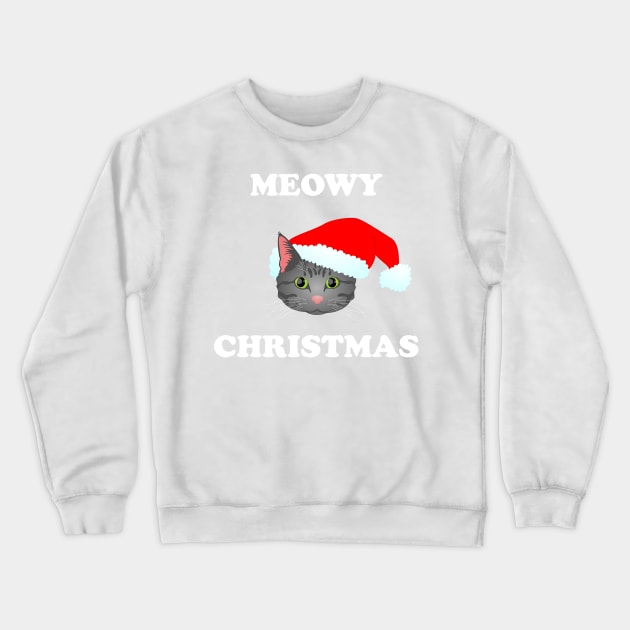 Meowy Christmas: Grey Tabby (White) Crewneck Sweatshirt by ziafrazier
